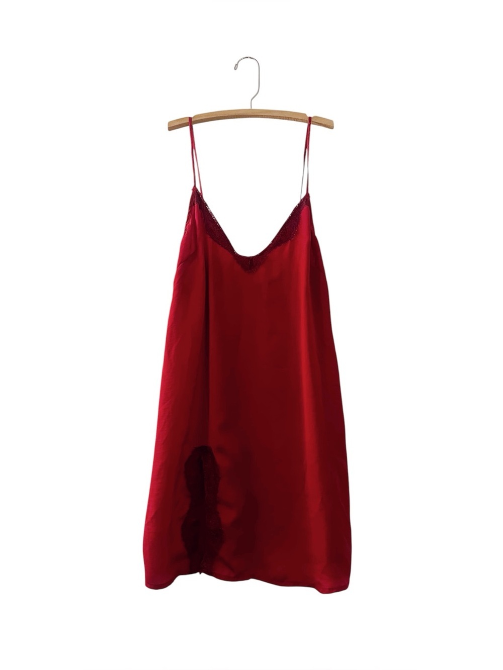 Urban Outfitters Out From Under Satin Slip Dress Red Lace Slit Mini